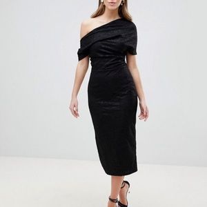 NWT LBD! Black lace midi off shoulder midi dress